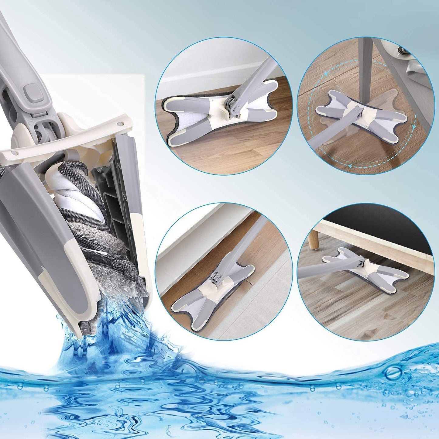 Rotating X Mop Flat Microfiber Floor Mop with 360° Squeeze